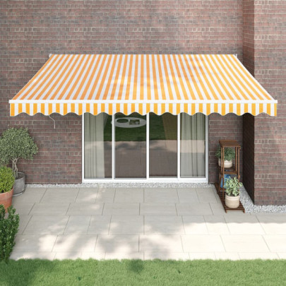 Copertină retractabilă - galben/alb - 4,5x3 m - textil/aluminiu
