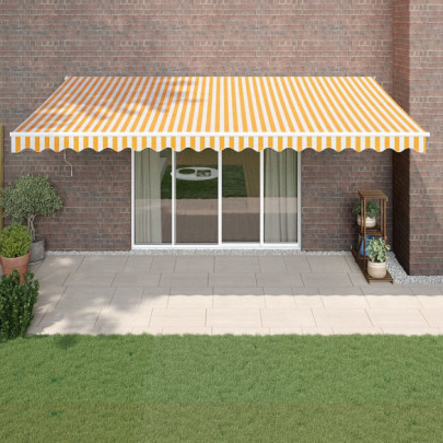 Copertină retractabilă - galben/alb - 5x3 m - textil/aluminiu