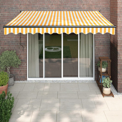 Copertină retractabilă - galben/alb - 3x2,5 m - textil/aluminiu