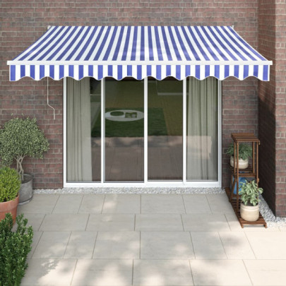 Copertină retractabilă automată - albastru și alb - 3x2,5 m