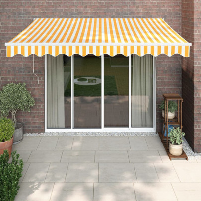 Copertină retractabilă automată - galben și alb - 3x2,5 m