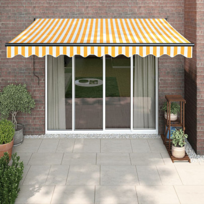 Copertină retractabilă automată - galben și alb - 3x2,5 m