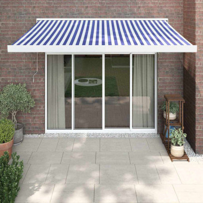 Copertină retractabilă albastru/alb - 3x2,5 m - textil/aluminiu