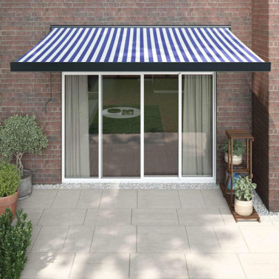 Copertină retractabilă albastru/alb - 3x2,5 m - textil/aluminiu