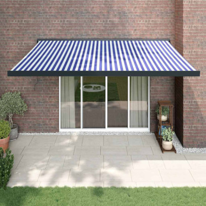 Copertină retractabilă albastru/alb - 4,5x3 m - textil/aluminiu