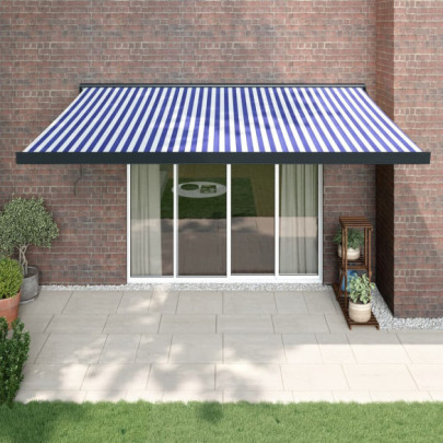 Copertină retractabilă albastru/alb - 4x3 m - textil/aluminiu