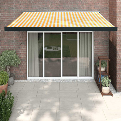 Copertină retractabilă - galben/alb - 3x2,5 m - textil/aluminiu