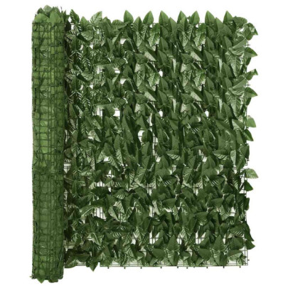 Paravan de balcon - frunze verde închis - 600x100 cm