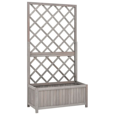 Jardinieră colț cu spalier - gri - 70x30x135 cm - lemn masiv brad