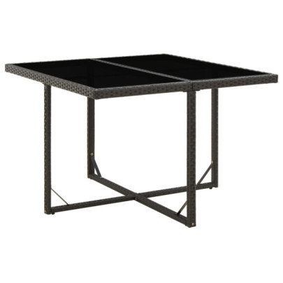 Masă de grădină - negru - 109x107x74 cm - poliratan și sticlă