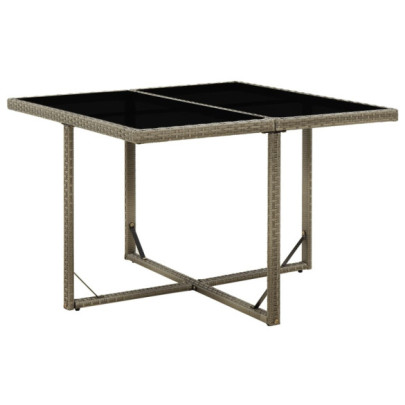 Masă de grădină - gri - 109x107x74 cm - poliratan și sticlă