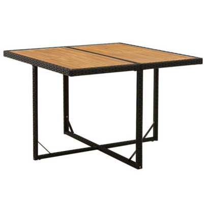 Masă de grădină - negru - 109x107x74 cm - poliratan și lemn acacia