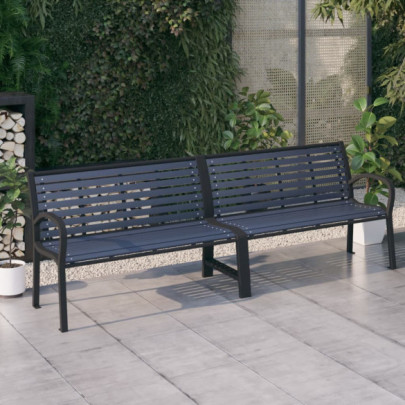 Bancă dublă de grădină - negru - 251 cm - oțel și WPC