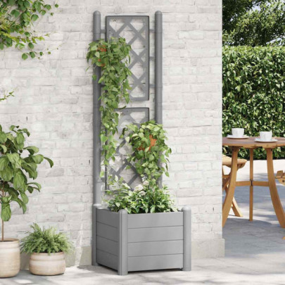Jardinieră de grădină cu spalier - gri piatră - 43x43x142 cm - PP