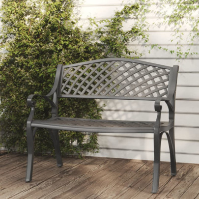 Bancă de grădină - negru - 102 cm - aluminiu turnat