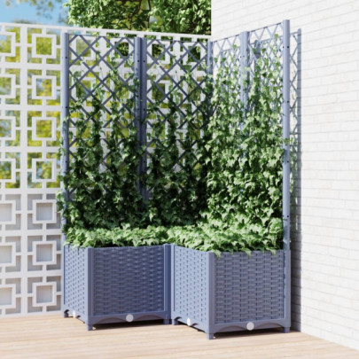 Jardinieră de grădină cu spalier,albastru gri - 80x80x136 cm - PP