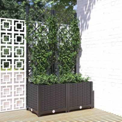 Jardinieră de grădină cu spalier negru - 80x40x136 cm - PP