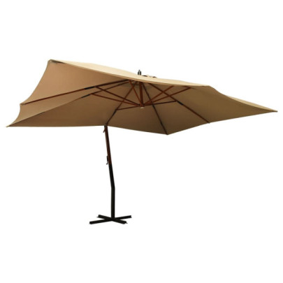 Umbrelă consolă de grădină cu stâlp din lemn - taupe - 400x300 cm