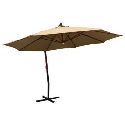 Umbrelă de soare suspendată - stâlp din lemn - 350 cm - taupe