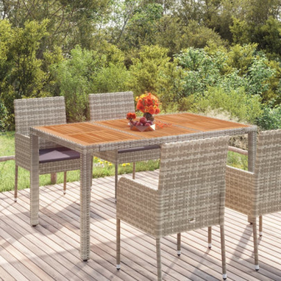 Masă de grădină cu blat din lemn - gri - 150x90x75 cm - poliratan