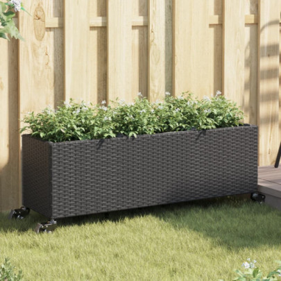 Jardiniere grădină cu roți 2 buc. negru 107x32x38 cm poliratan