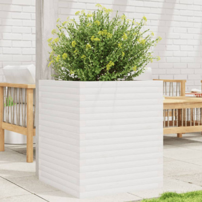Jardinieră de grădină - alb - 60x60x68,5 cm - lemn masiv de pin