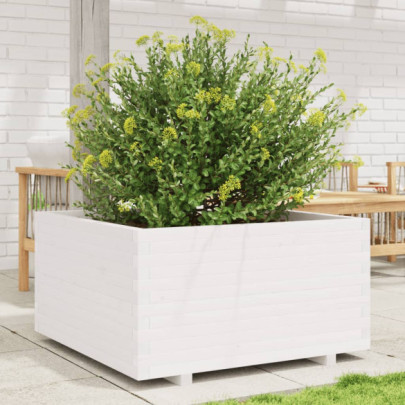 Jardinieră de grădină - alb - 90x90x49,5 cm - lemn masiv de pin