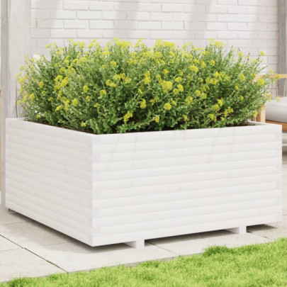 Jardinieră de grădină - alb - 100x100x49,5 cm - lemn masiv de pin