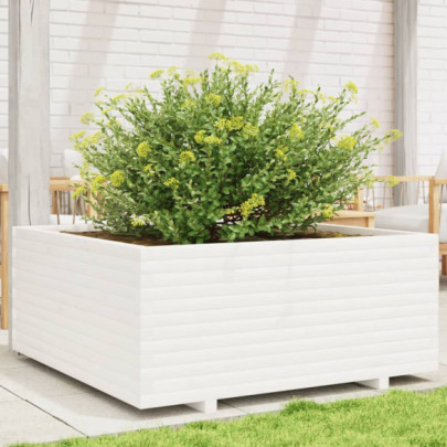 Jardinieră de grădină - alb - 110x110x49,5 cm - lemn masiv de pin
