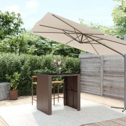 Masă de bar cu blat din sticlă - maro - 105x80x110 cm - poliratan