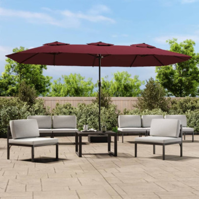 Umbrelă de grădină două capete/LED-uri - roșu bordo - 449x245 cm