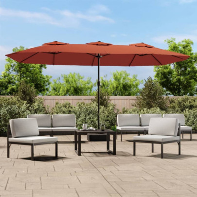 Umbrelă de grădină cu două capete/LED - cărămiziu - 449x245 cm
