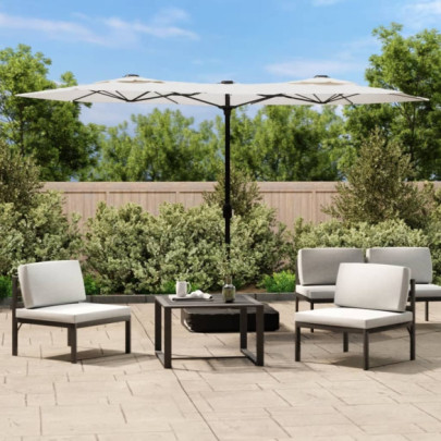 Umbrelă de grădină cu două capete/LED - alb nisipiu - 316x240 cm