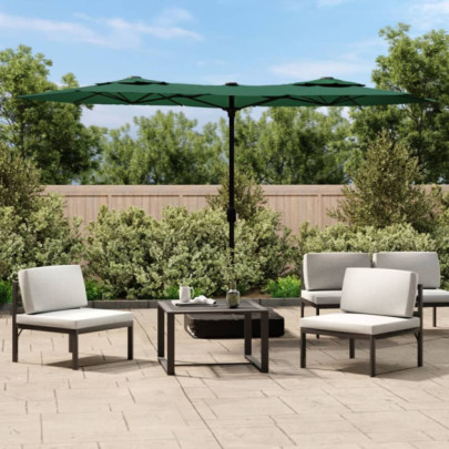 Umbrelă de grădină cu două capete cu LED-uri - verde - 316x240 cm