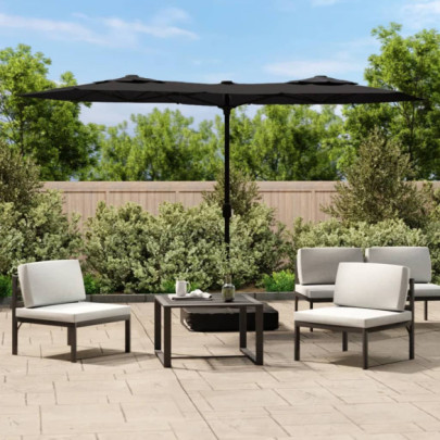 Umbrelă de grădină cu două capete cu LED-uri - negru - 316x240 cm
