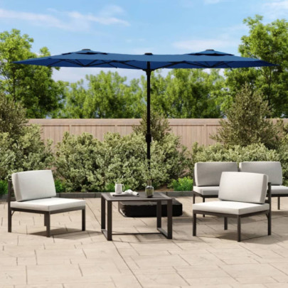 Umbrelă de grădină cu două capete/LED-uri - azuriu - 316x240 cm