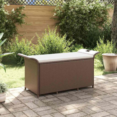 Bancă de grădină cu pernă - maro - 116x46x57 cm - poliratan