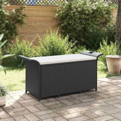 Bancă de grădină cu pernă - negru - 116x46x57 cm - poliratan