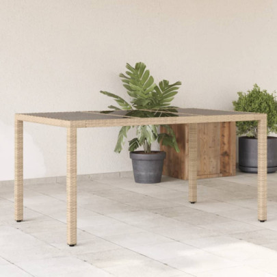 Masă grădină cu blat din sticlă - bej - 150x90x75 cm - poliratan