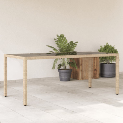Masă grădină cu blat din sticlă - bej - 190x90x75 cm - poliratan