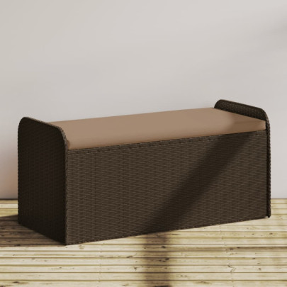 Bancă de depozitare cu pernă - maro - 115x51x52 cm - poliratan