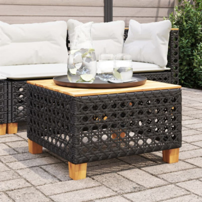 Masă de grădină - negru - 55x55x36 cm - poliratan și lemn acacia
