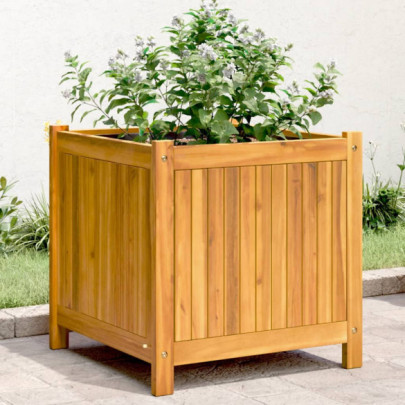 Jardinieră de grădină cu căptușeală - 50x50x50 cm - lemn acacia