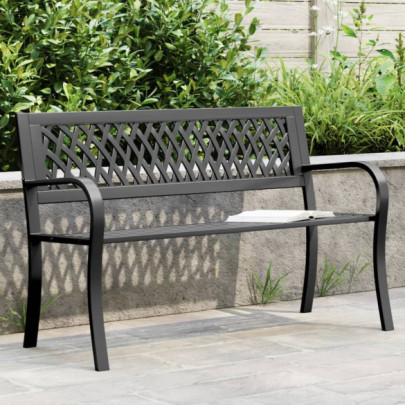 Bancă de grădină din oțel - negru - 120 cm