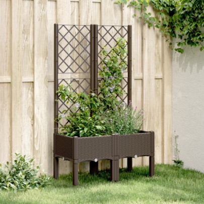 Jardinieră de grădină cu spalier - maro - 80x40x142 cm - PP