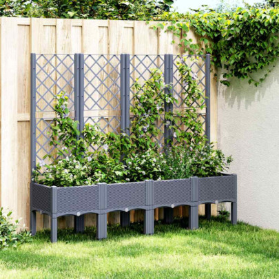Jardinieră de grădină cu spalier - albastru gri - 160x40x142 cm - PP