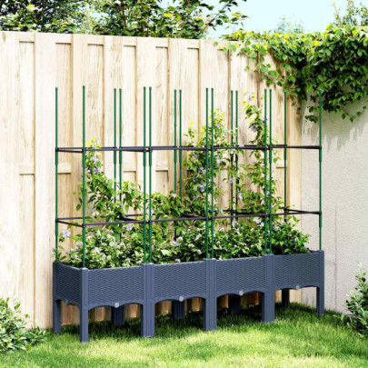 Jardinieră de grădină cu spalier - albastru gri - 160x40x142,5 cm - PP