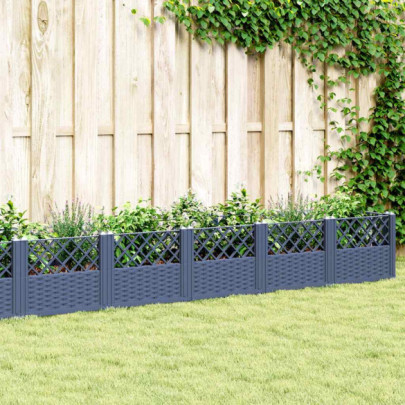 Jardinieră de grădină cu țăruși - albastru gri - 363,5x43,5x43,5 cm - PP