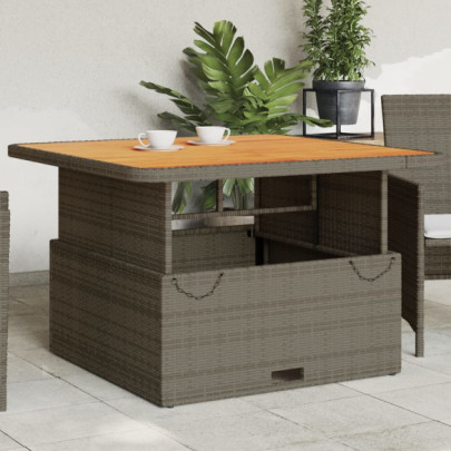 Masă de grădină - gri - 110x110x71 cm - poliratan și lemn acacia