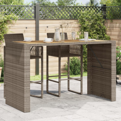 Masă bar grădină - blat lemn acacia - gri 185x80x110 cm poliratan
